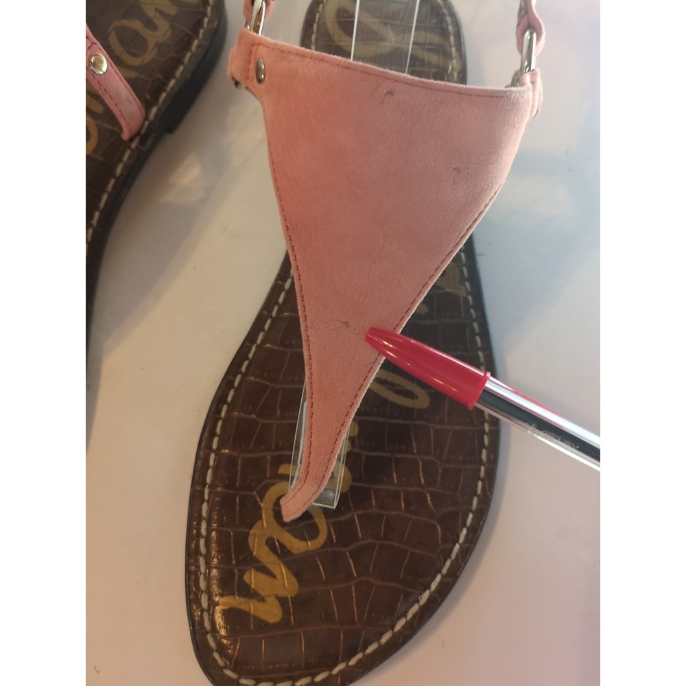 Sam Edelman Greta 10.5 Leather Gigi Adjustable T-Strap Sandals Pink Suede Flat - Picture 7 of 10